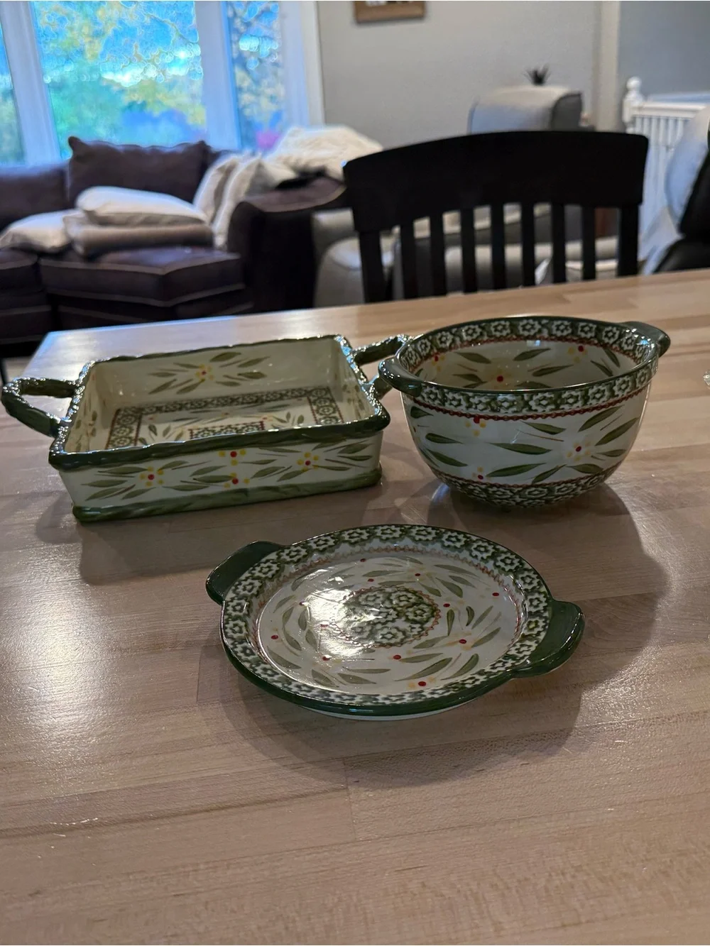 Temptations Green and Cream Floral Serveware Set. Great for entertaining.